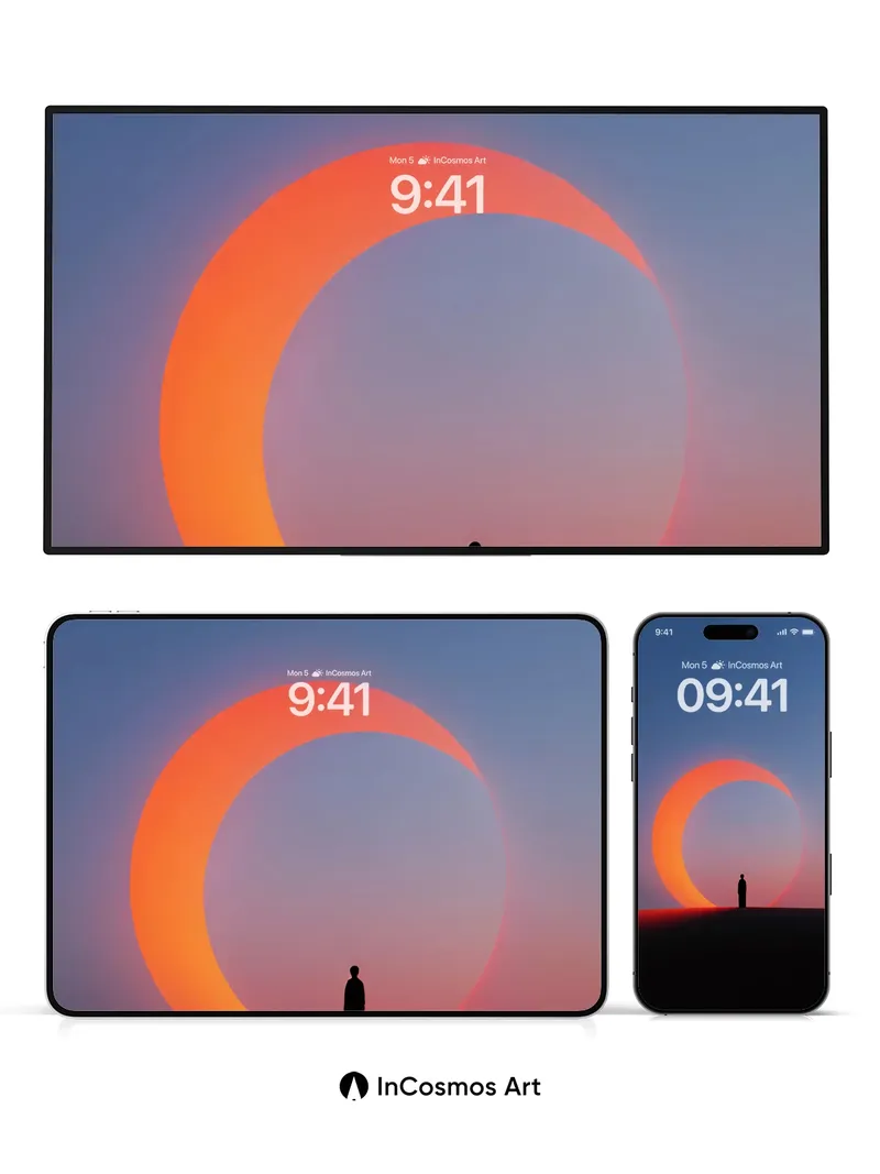 Silhouetted Solitude Wallpaper with Cosmic Crescent