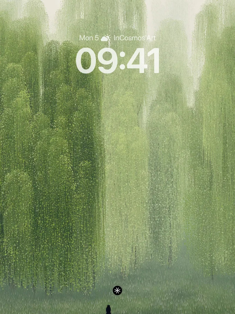 Serene Willow Mist Wallpaper with Solitary Figure