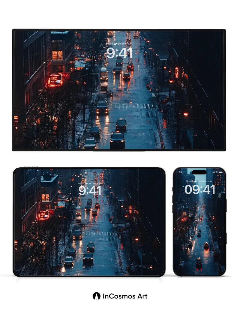 Rain-Slicked Neon Wallpaper with City Pulse