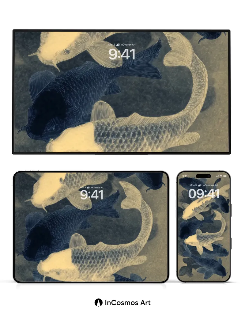 Serenity Koi Wallpaper with Ink-Flow Depth