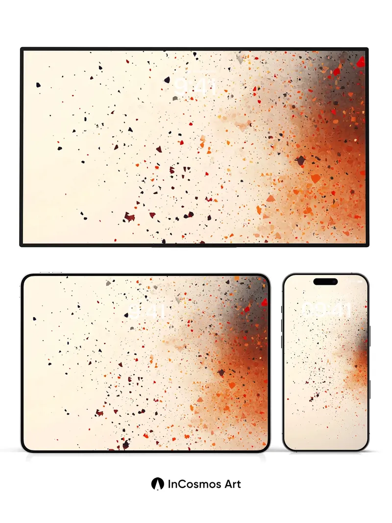 Ember Cascade Wallpaper with Floating Fragments