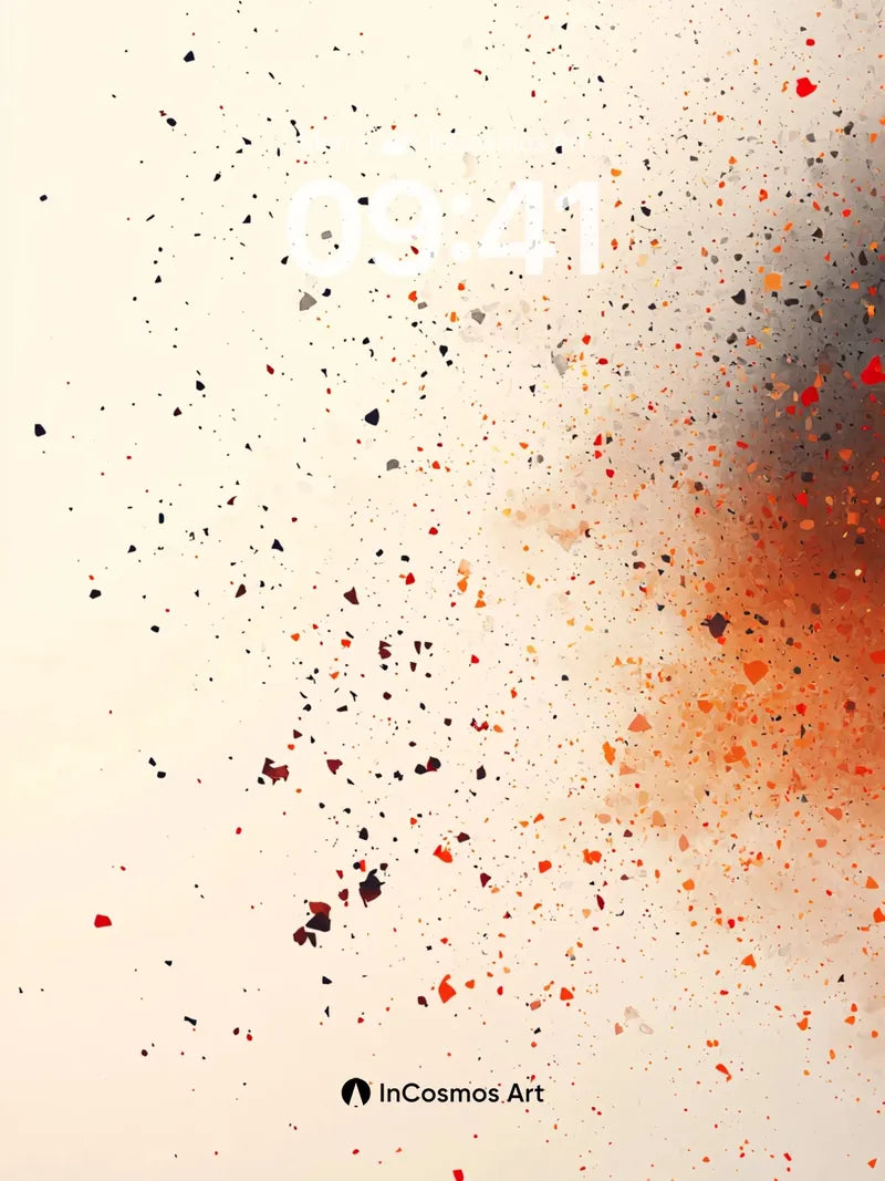 Ember Cascade Wallpaper with Floating Fragments