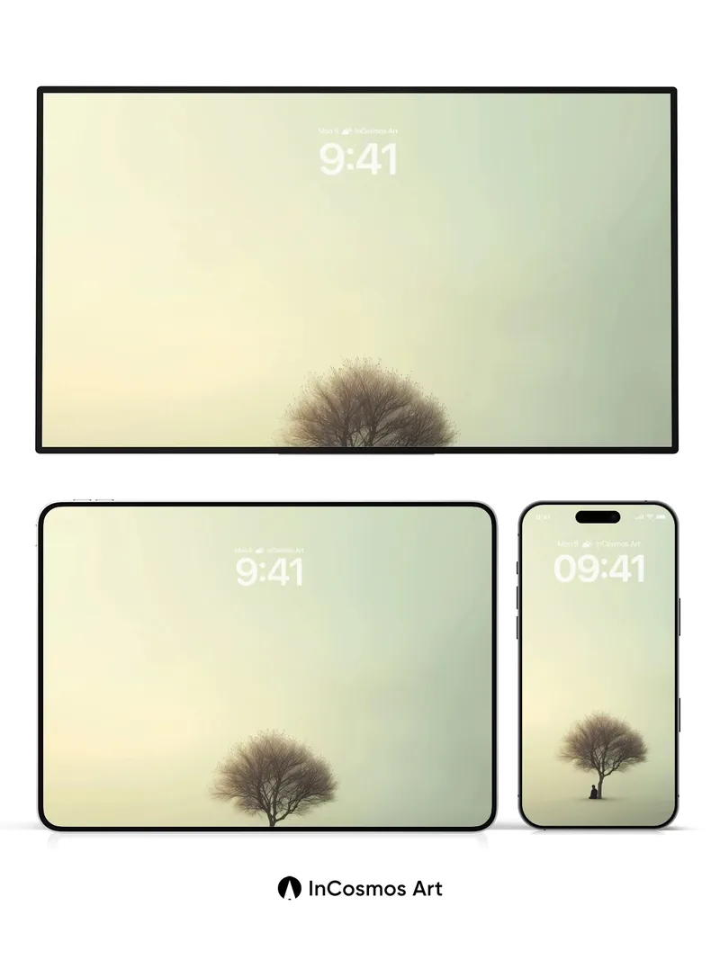 Solitary Stillness Wallpaper with Fog-Cradled Tree