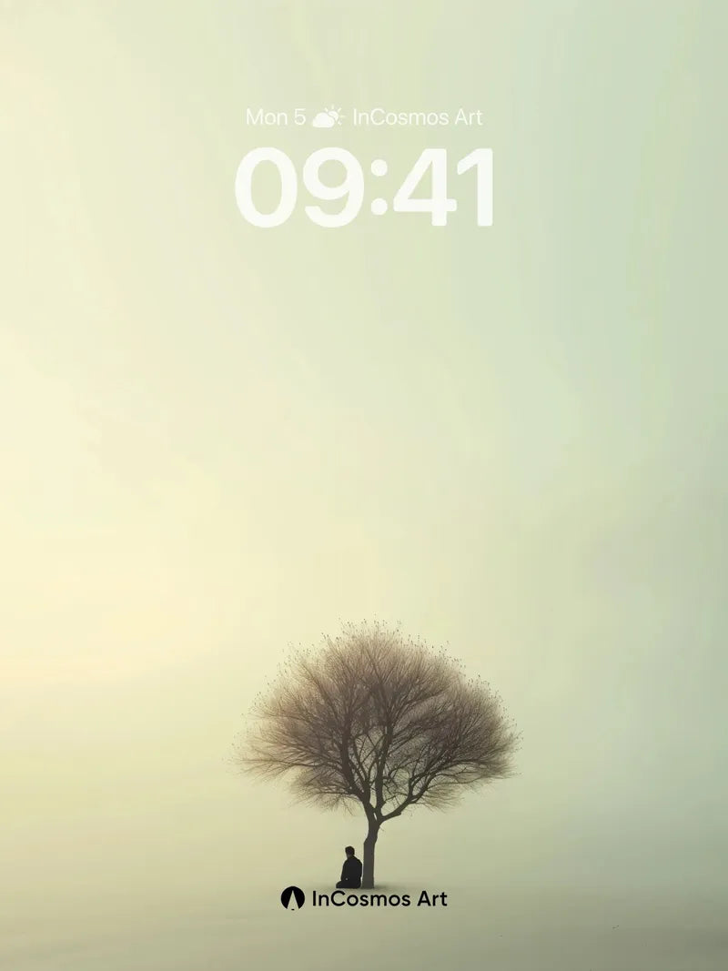 Solitary Stillness Wallpaper with Fog-Cradled Tree