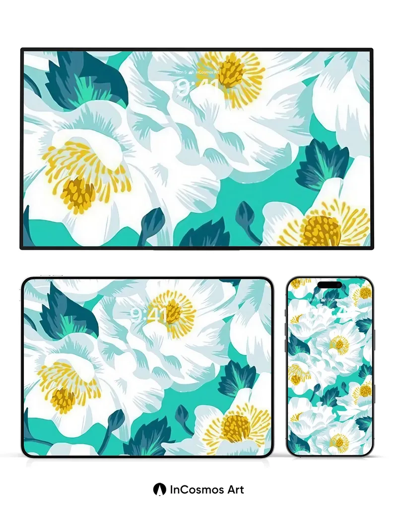 Serene Bloom Wallpaper with Teal Echoes