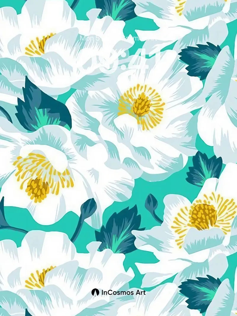 Serene Bloom Wallpaper with Teal Echoes