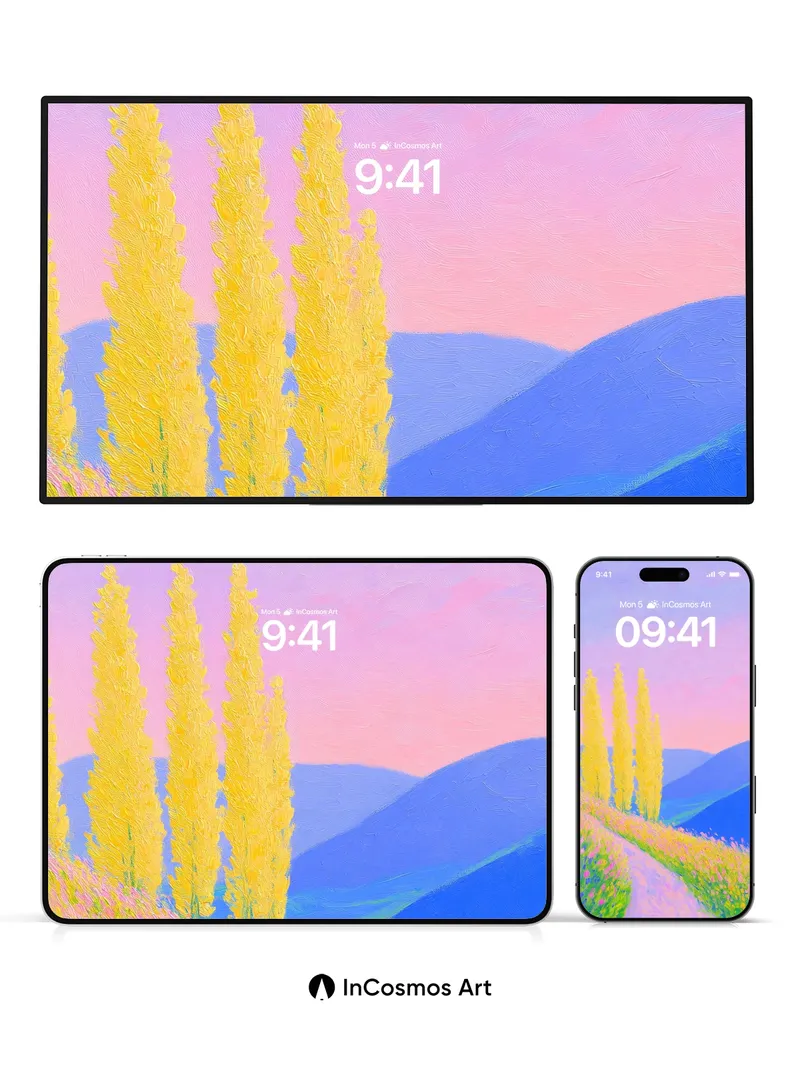 Pastel Hush Wallpaper with Golden Trees