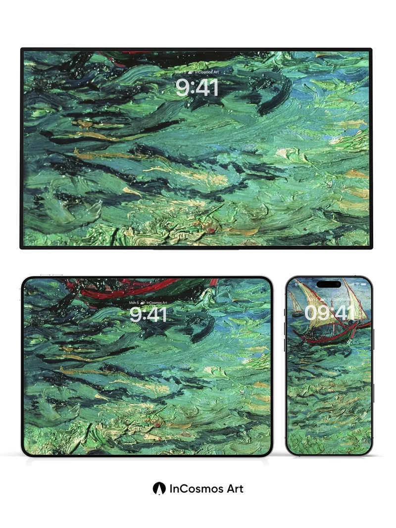 Whirlwind Sea Wallpaper with Van Gogh's Brushfire