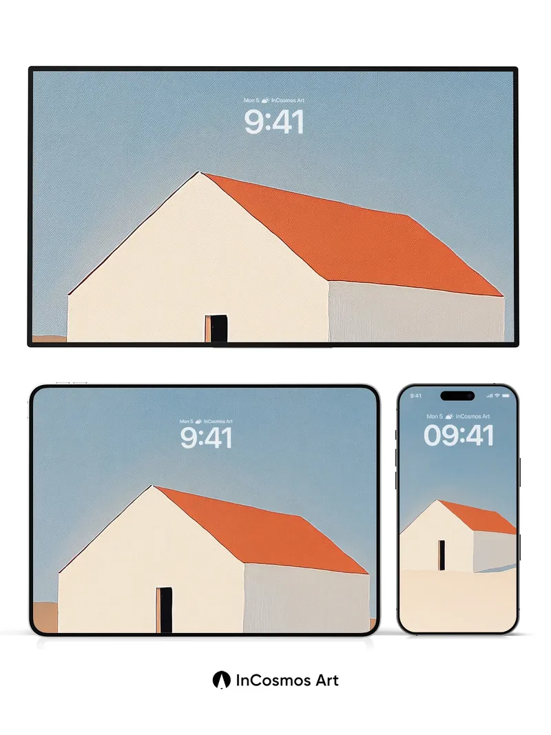 Desert Stillness Wallpaper with Orange Roof