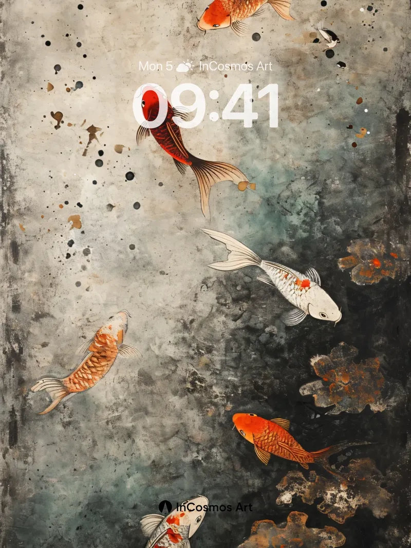 Serenity Koi Wallpaper with Ink-Blot Depths