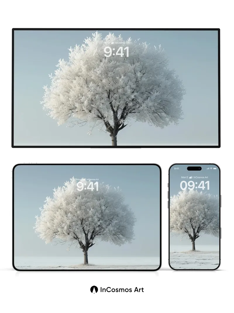 Silent Frost Tree Wallpaper with Ethereal Light