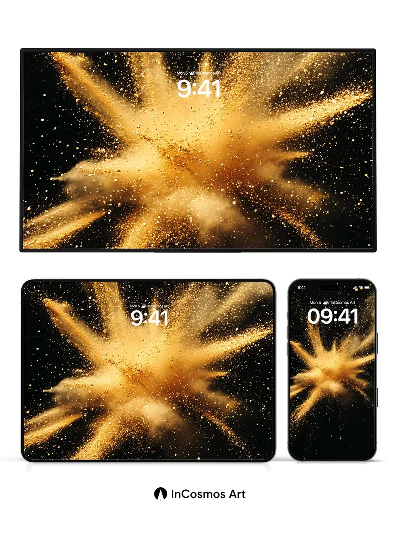Golden Dust Explosion Wallpaper with Cosmic Sparkle