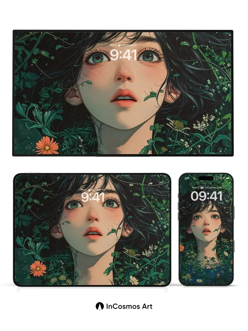 Whispering Vine Wallpaper with Starlit Eyes