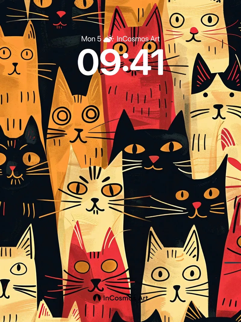 Whimsical Feline Parade Wallpaper with Playful Patterns wallpaper for iPhone, iPad & Mac