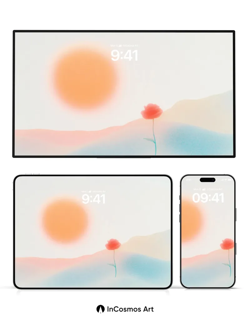 Serene Horizon Wallpaper with Solitary Poppy