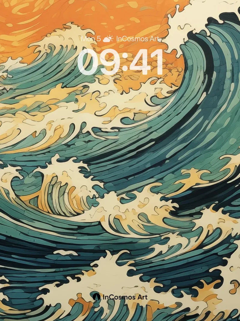 Crimson Tide Wallpaper with Hokusai Waves