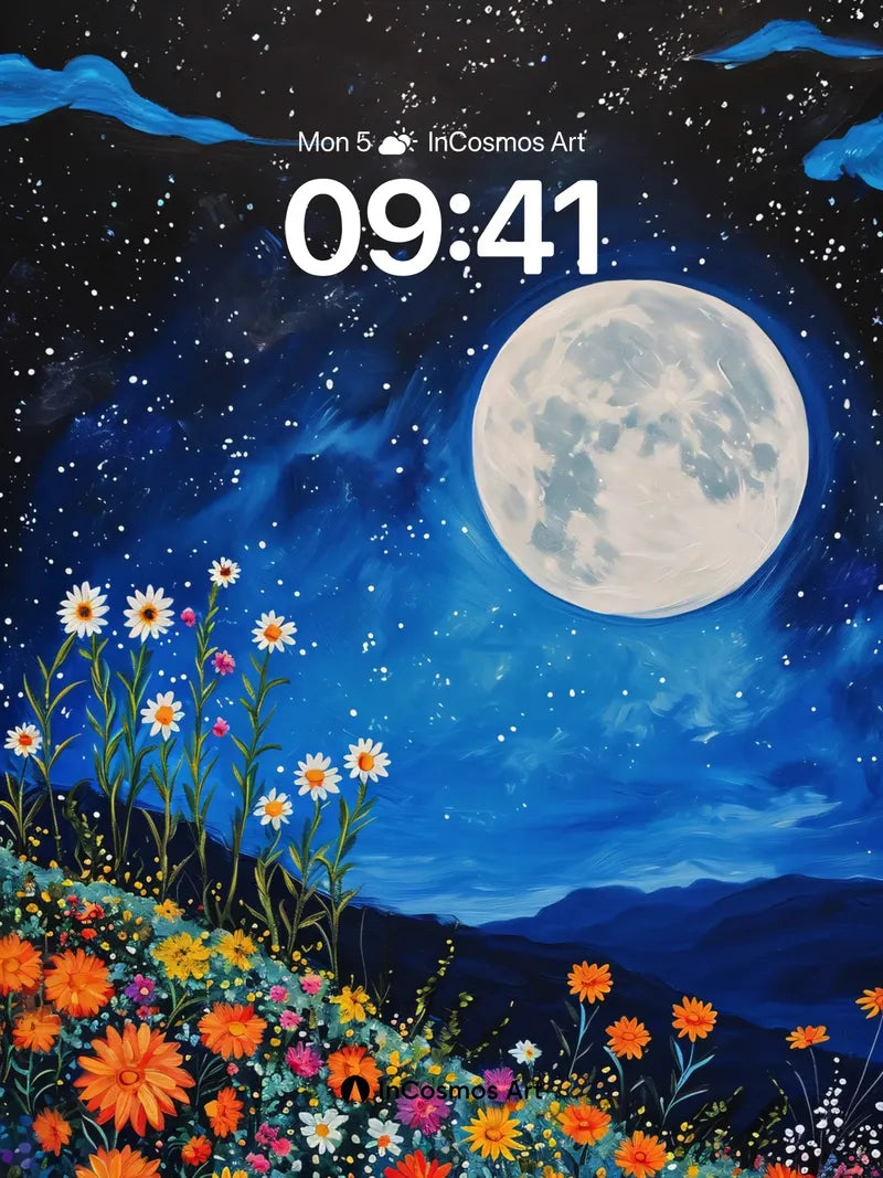 Lunar Garden Wallpaper with Starlit Bloom