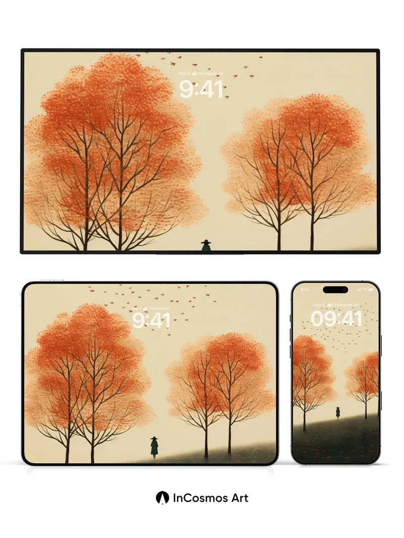 Autumn Hush Wallpaper with Solitary Walker