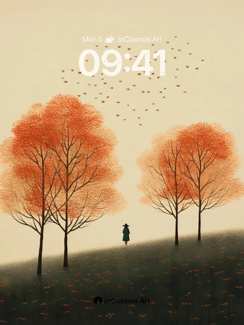 Autumn Hush Wallpaper with Solitary Walker