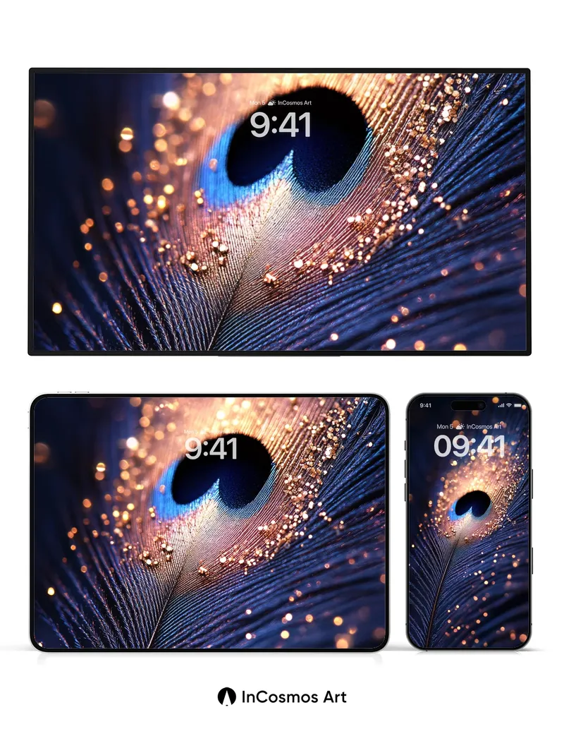 Luminous Feather Wallpaper with Golden Dust