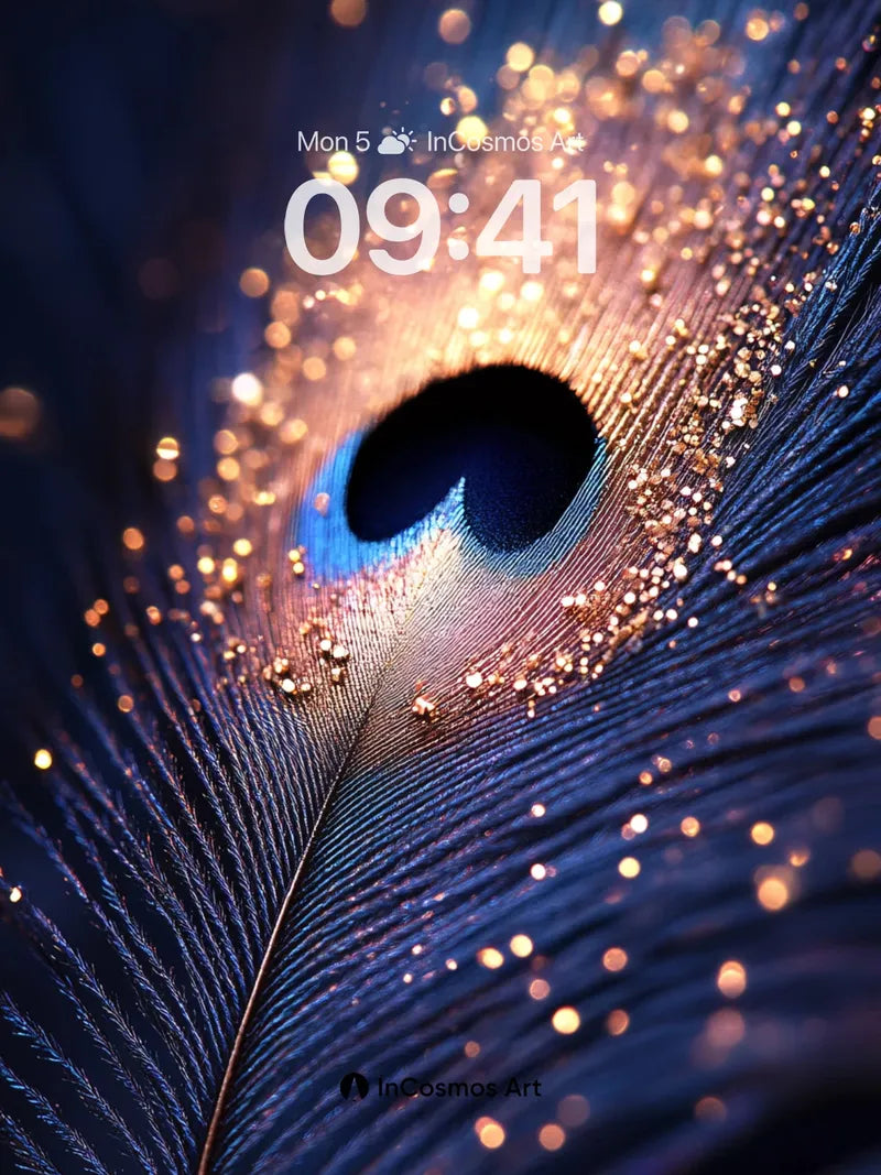 Luminous Feather Wallpaper with Golden Dust