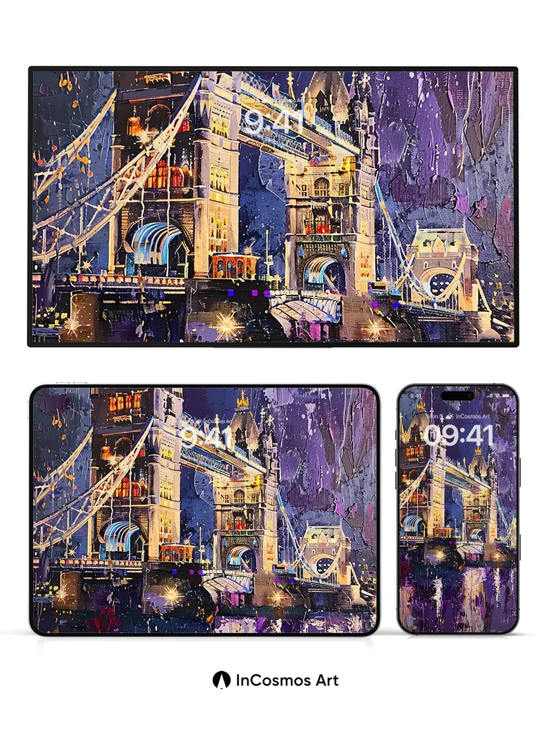 Nocturnal Glow Wallpaper with Tower Bridge Reflections