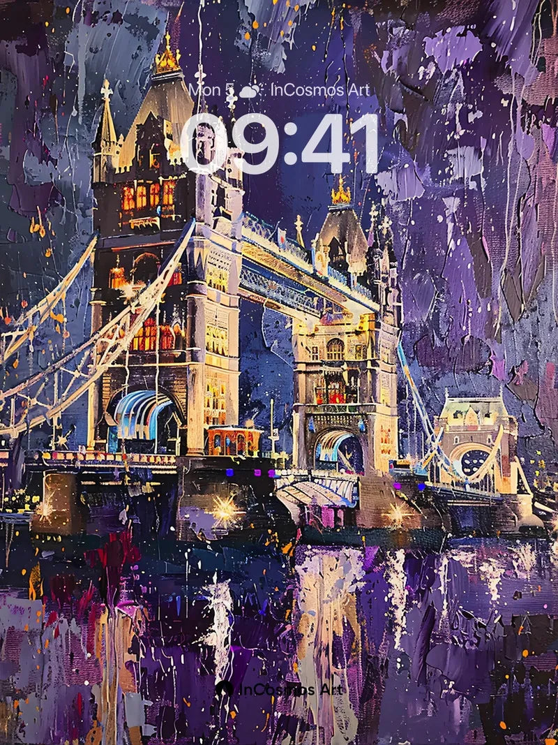 Nocturnal Glow Wallpaper with Tower Bridge Reflections