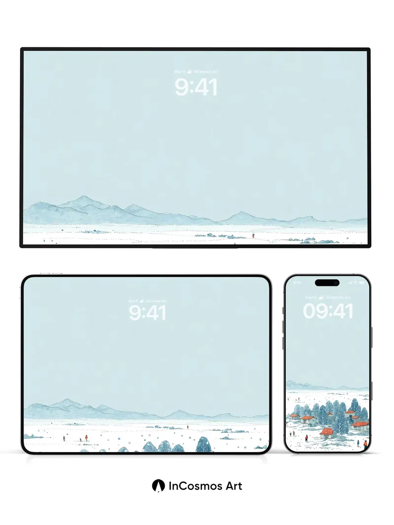 Silent Snowfall Wallpaper with Distant Peaks