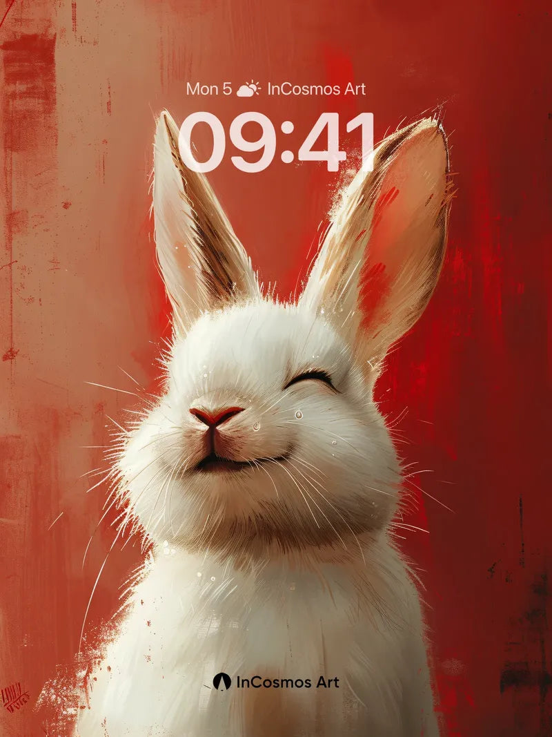Serene White Rabbit Wallpaper with Crimson Hues wallpaper for iPhone, iPad & Mac