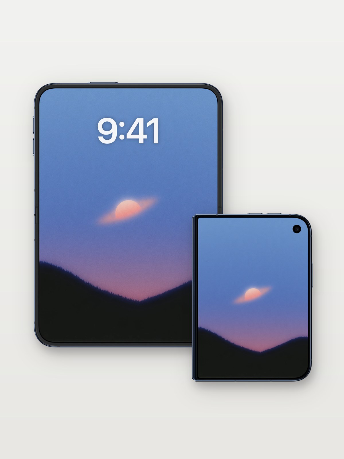 Mystical Sunset Wallpaper on iPhone Duo, open and closed