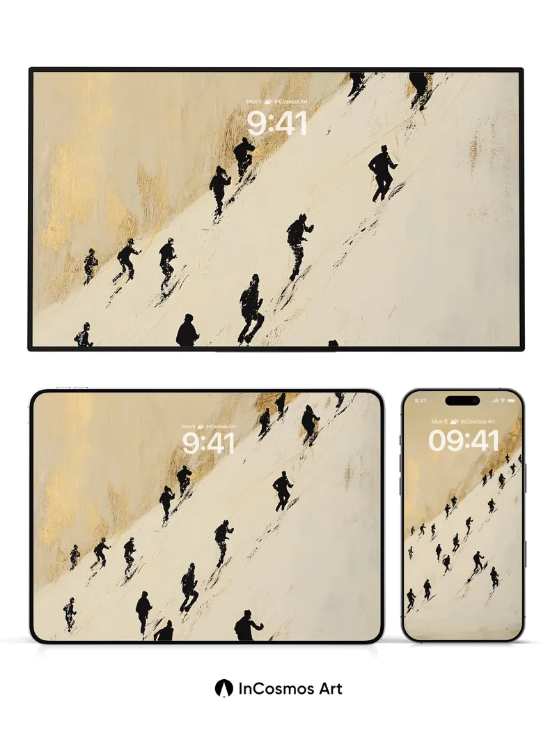 Silhouetted Ascent Wallpaper with Golden Hues