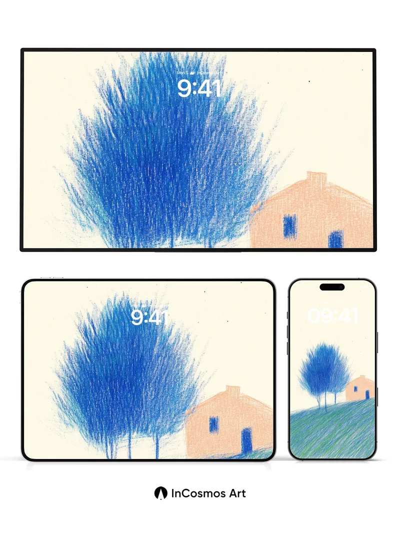 Serenity Hillside Wallpaper with Blue Canopy