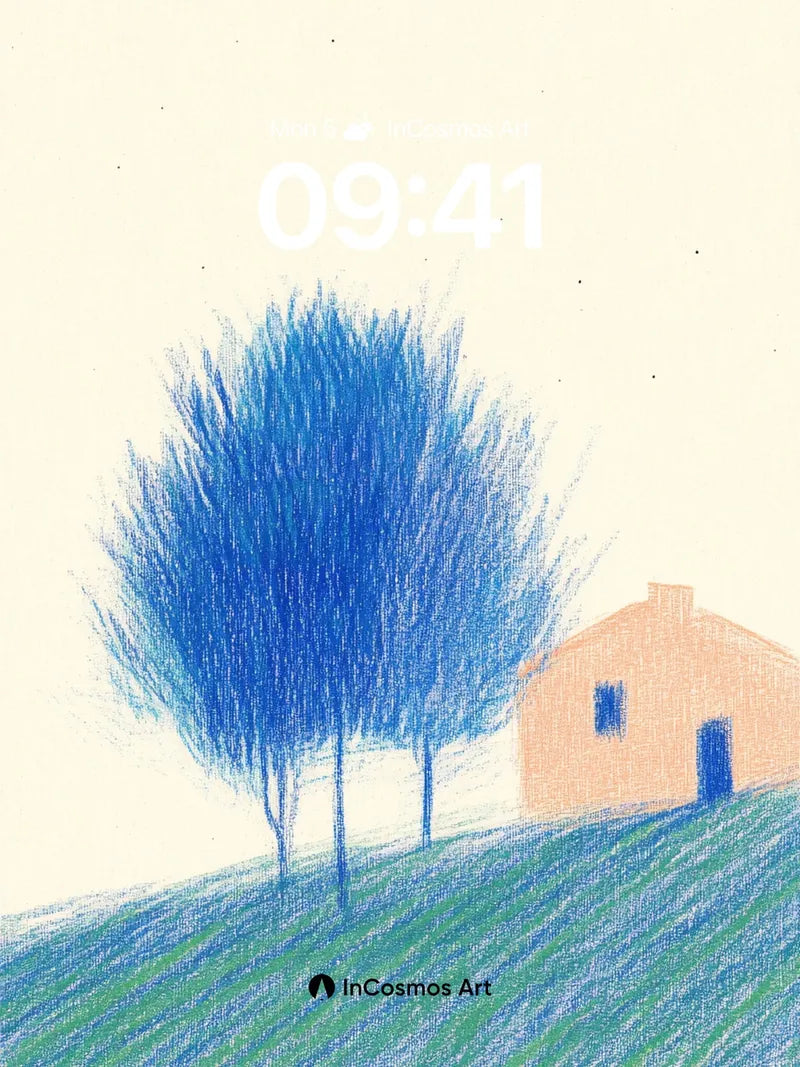 Serenity Hillside Wallpaper with Blue Canopy