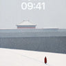 Solitary Red Figure Wallpaper in Snowfall Stillness wallpaper for iPhone, iPad & Mac