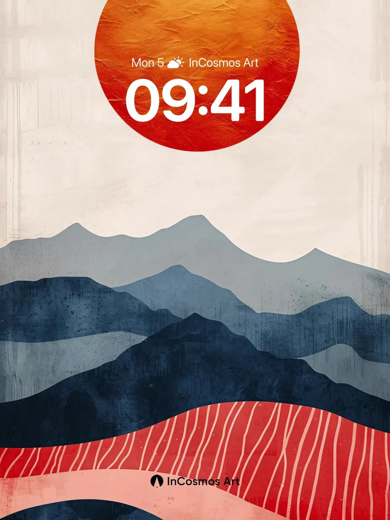 Crimson Horizon Wallpaper with Textured Sun wallpaper for iPhone, iPad & Mac