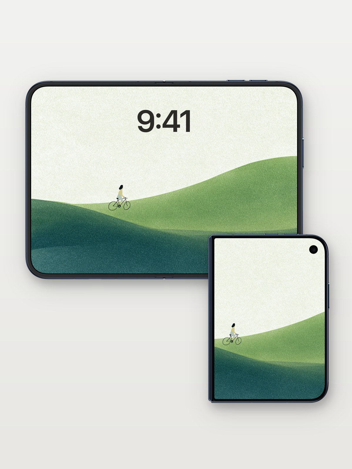 Serenity Ridge Wallpaper with Silent Rider on iPhone Duo, open and closed