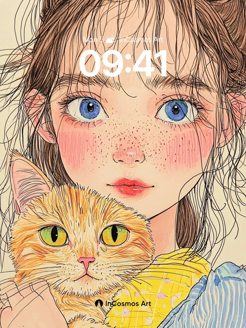 Gentle Hush Wallpaper with Feline Embrace wallpaper for iPhone, iPad & Mac