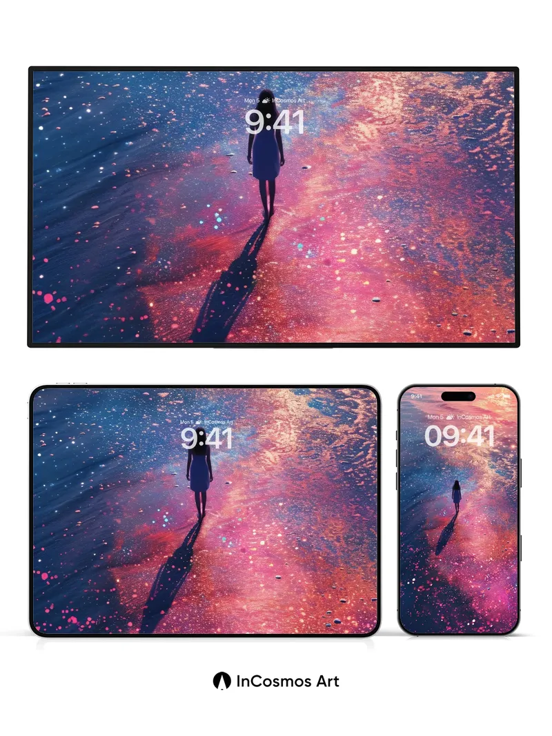 Cosmic Tide Wallpaper with Starlit Path