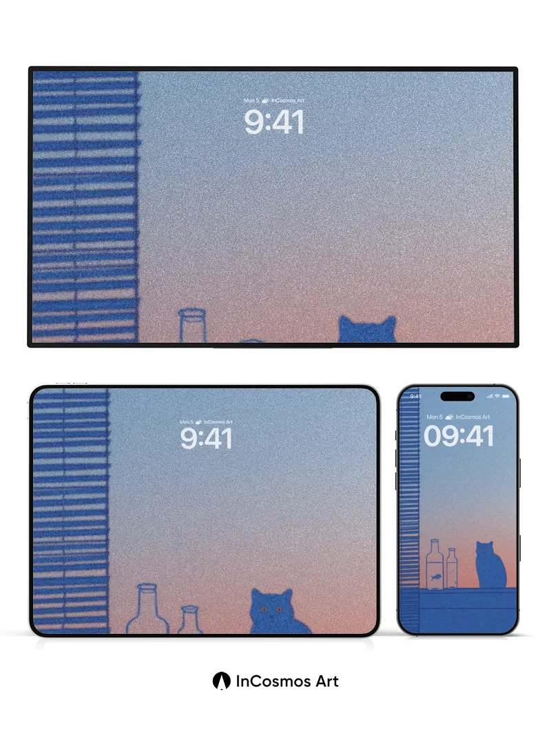 Twilight Stillness Wallpaper with Feline Silhouette