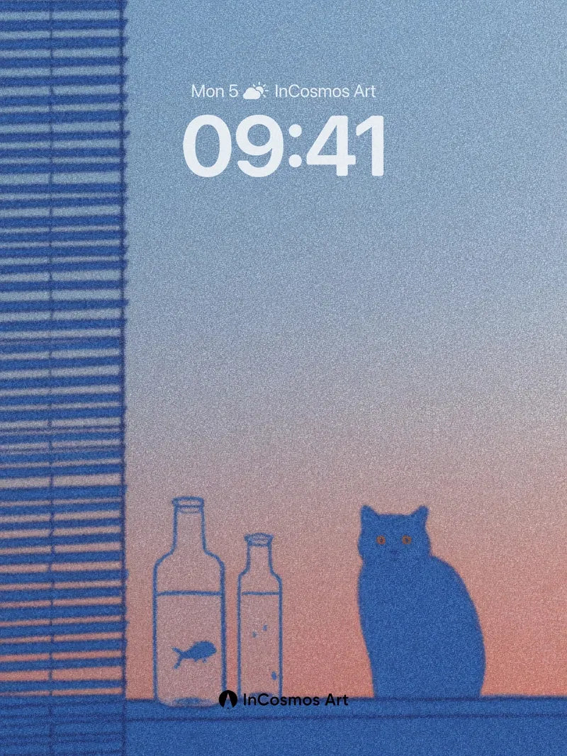 Twilight Stillness Wallpaper with Feline Silhouette