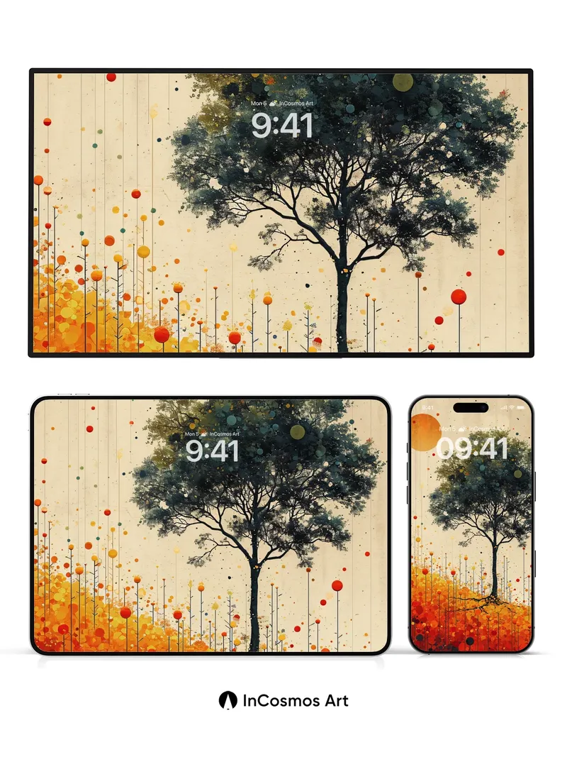 Autumnal Echo Wallpaper with Cosmic Dots