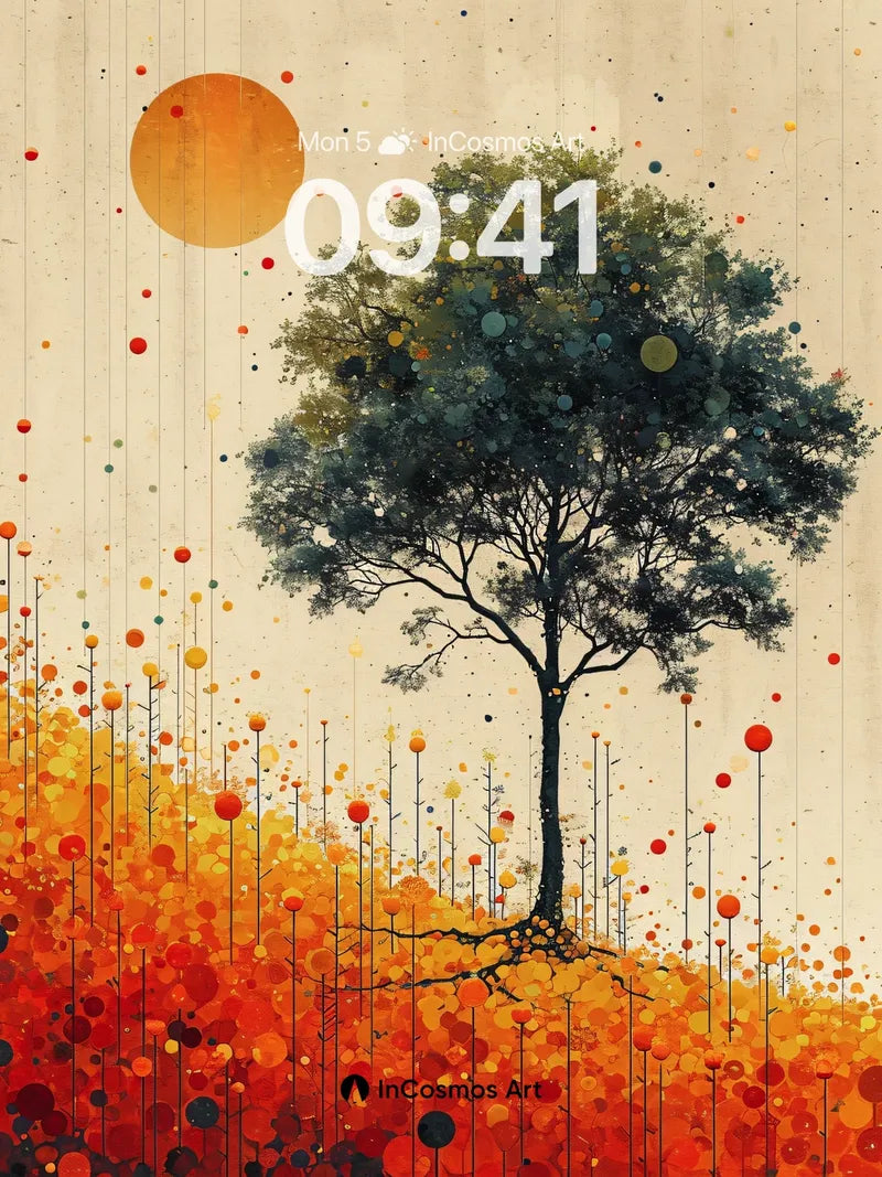 Autumnal Echo Wallpaper with Cosmic Dots