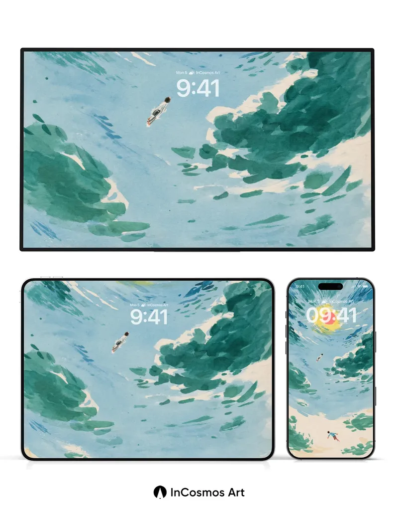 Sun-Drenched Abyss Wallpaper with Floating Figures