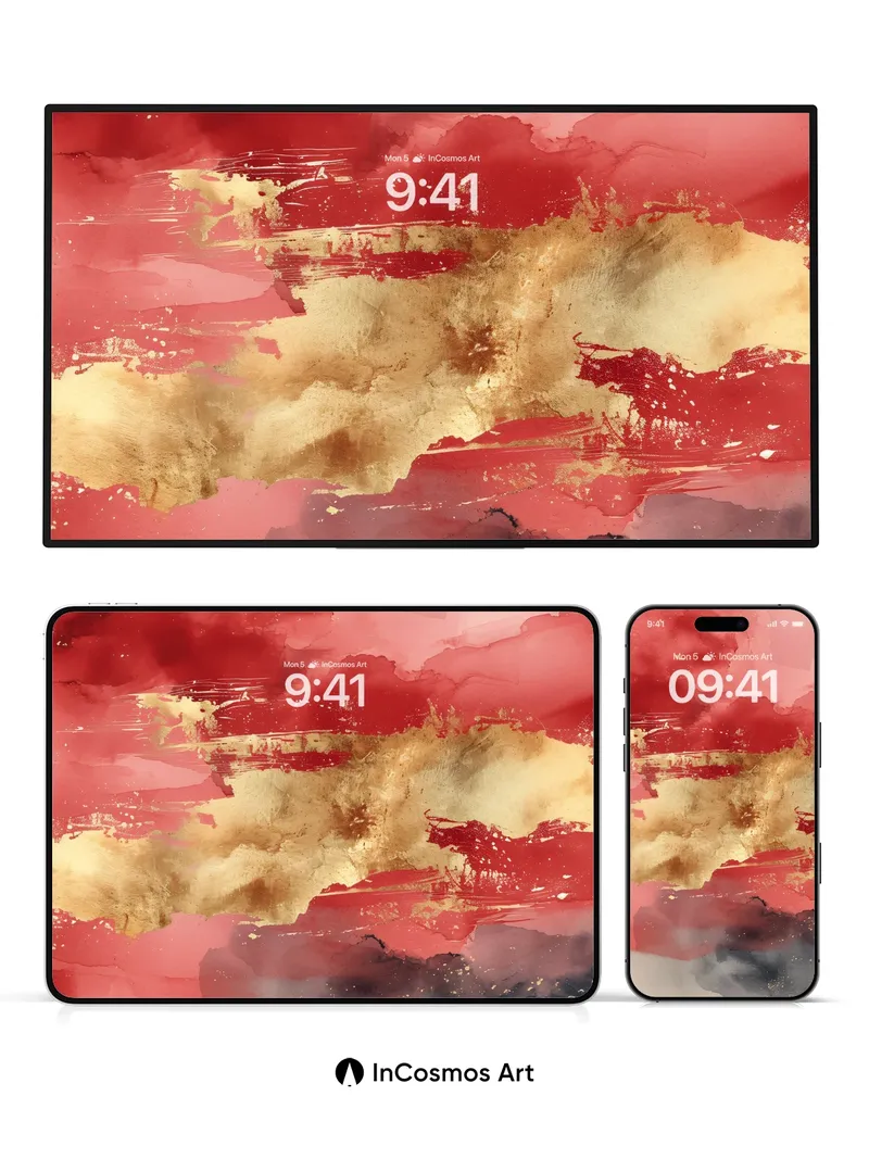 Crimson Veil Wallpaper with Gold Ash Drift