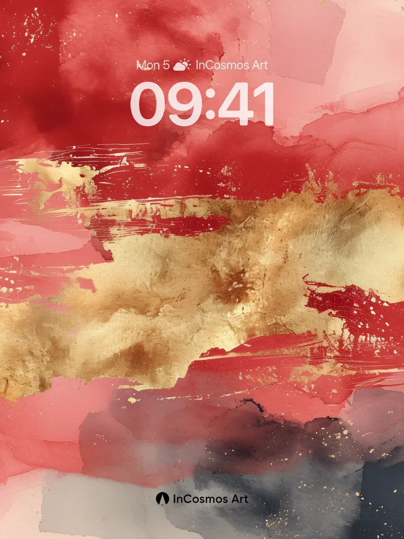 Crimson Veil Wallpaper with Gold Ash Drift