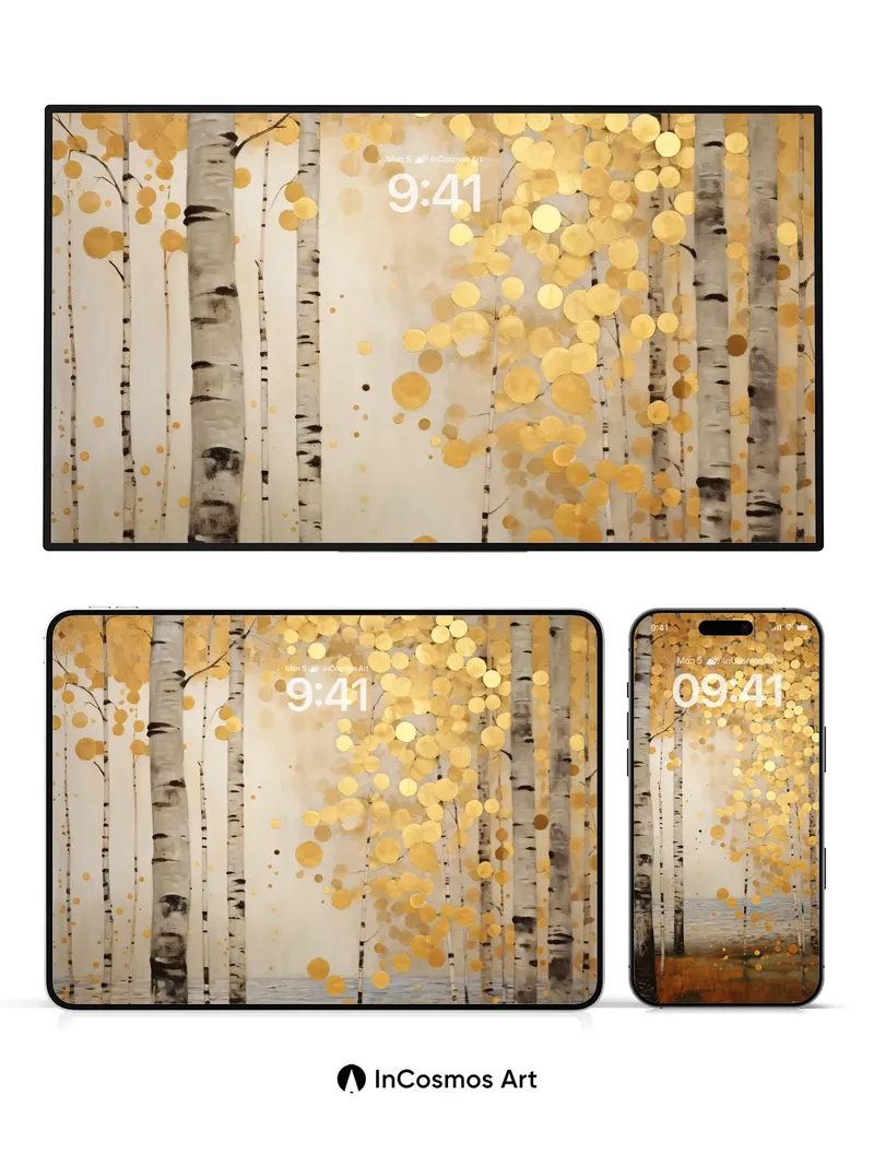 Golden Whisper Wallpaper with Birch Canopy