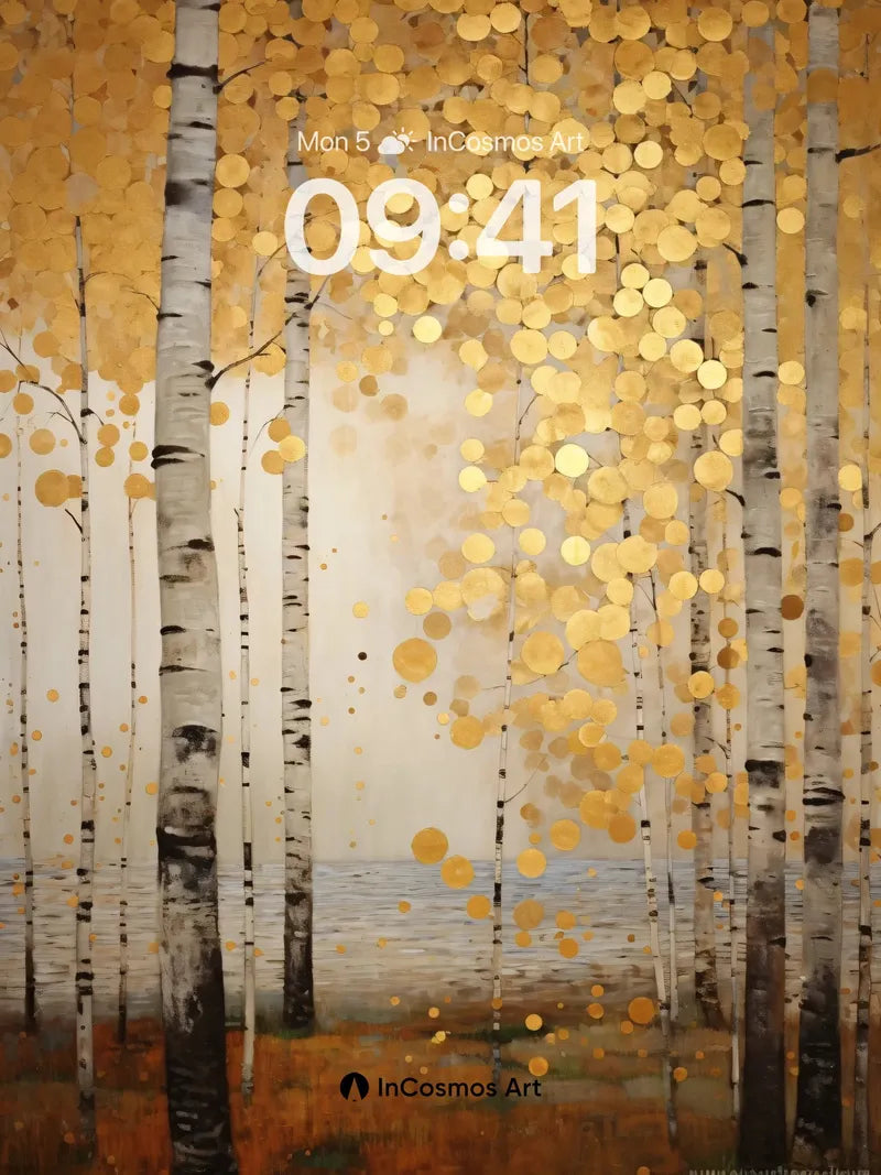 Golden Whisper Wallpaper with Birch Canopy