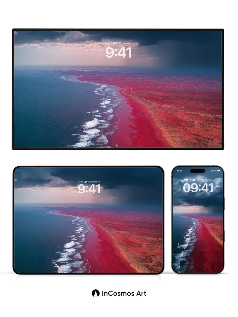 Crimson Coast Wallpaper with Storm-Whispered Waves