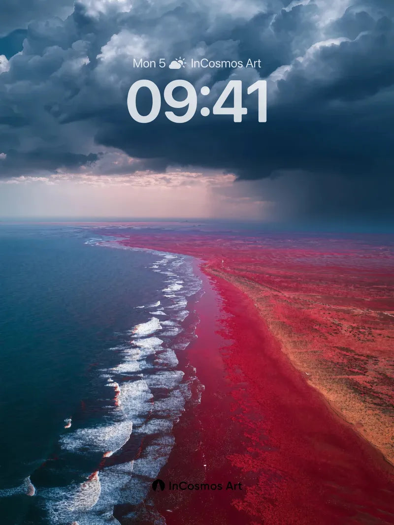 Crimson Coast Wallpaper with Storm-Whispered Waves