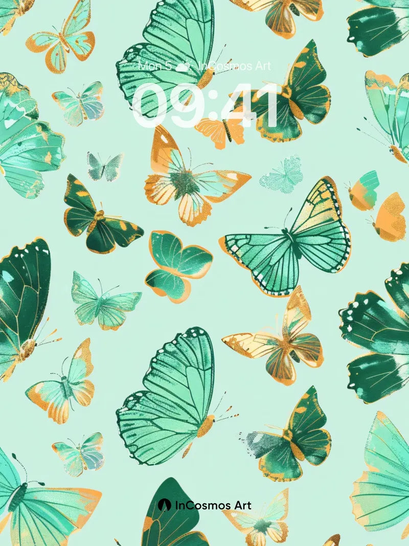 Emerald Whispers Wallpaper with Fluttering Wings